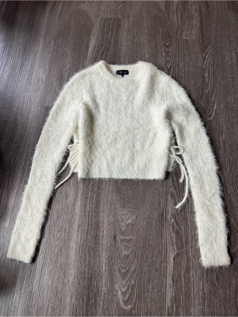 Revolve MAJORELLE Cream Cropped Side Slit Tie Fuzzy Knit Sweater XS